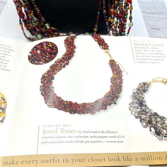 Vintage Joan Rivers Glass Gold Tone Jewel Tone 12 Multistrand Beaded Necklace